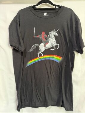 Black Men’s Graphic Tee with Unicorn & Rainbow